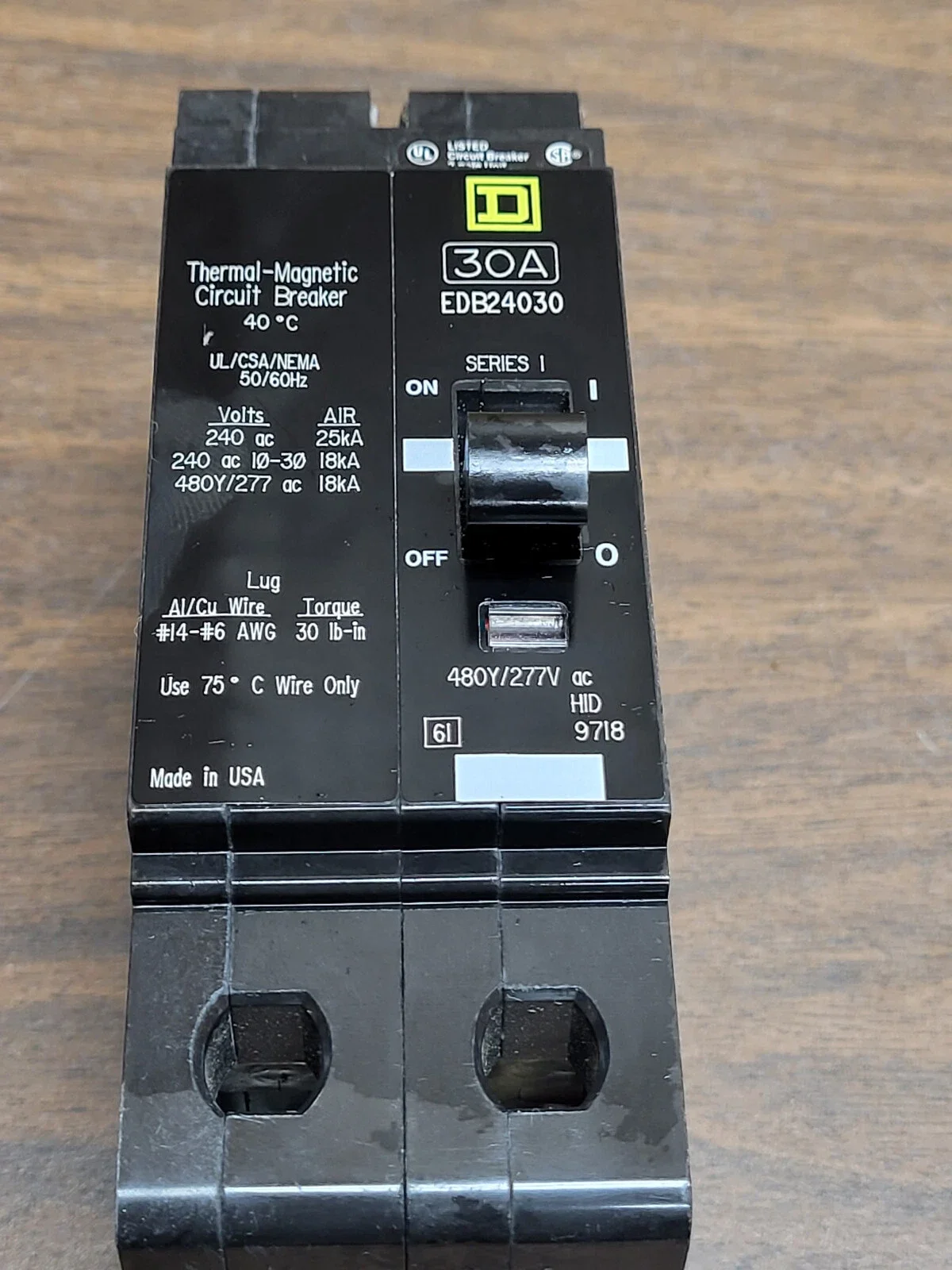 SQUARE D EDB24030 BREAKER BOLT IN 30AMP 2POLE 480Y/277VOLT AC