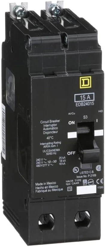 SQUARE D EDB24015 BREAKER BOLT IN 15AMP 2POLE 480Y/277VOLT AC NEW