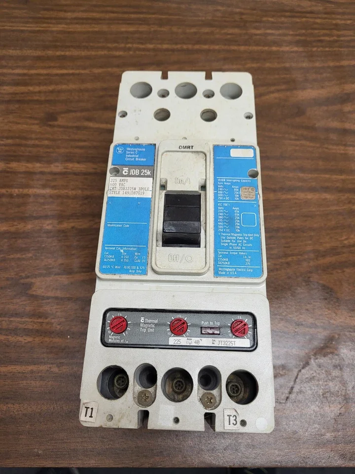 WESTINGHOUSE JDB3225W BREAKER 225AMP 3POLE 600VOLT PRE OWNED