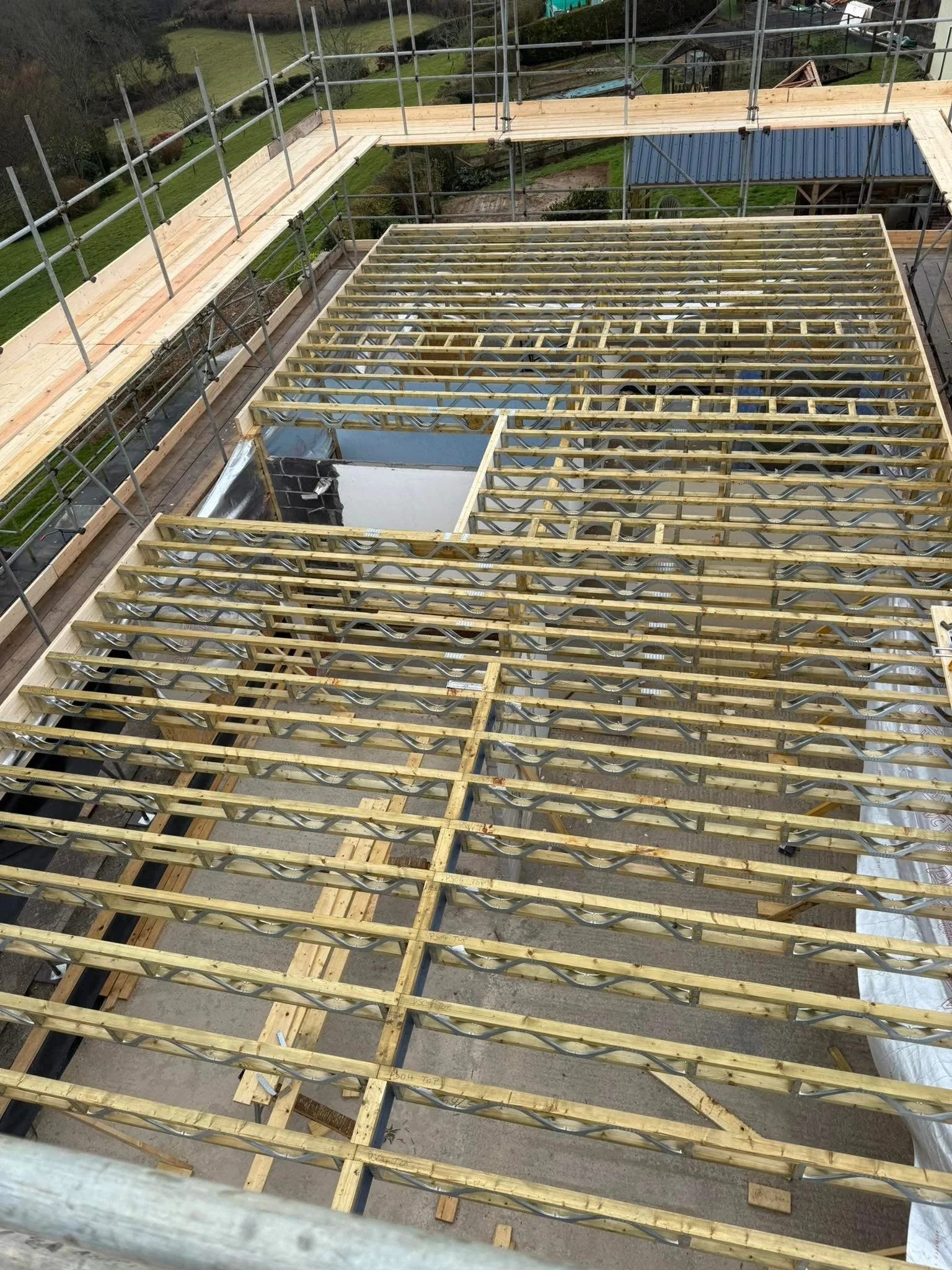 Timber joists from above during an extension build