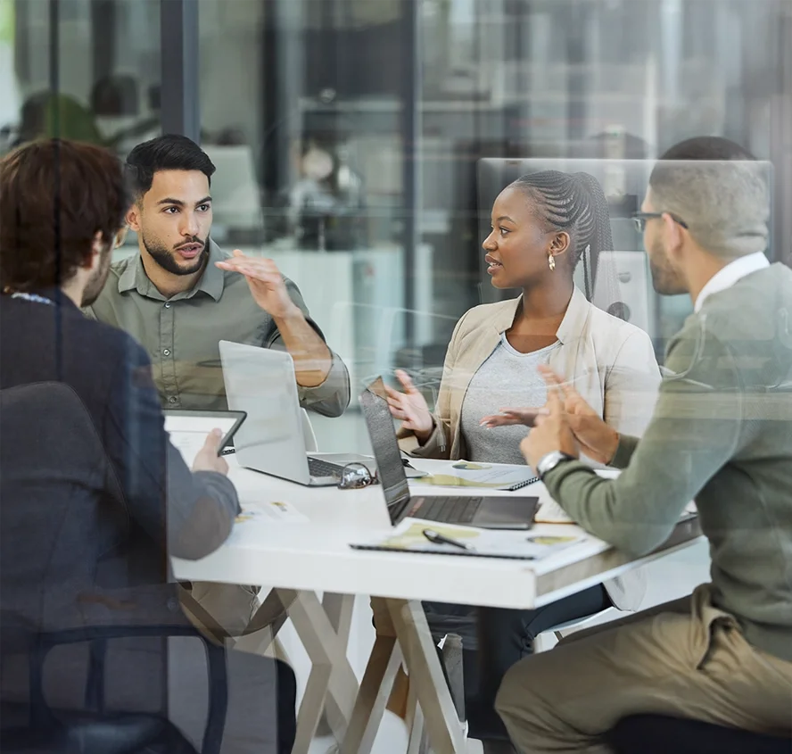 employees discussing in a meeting
