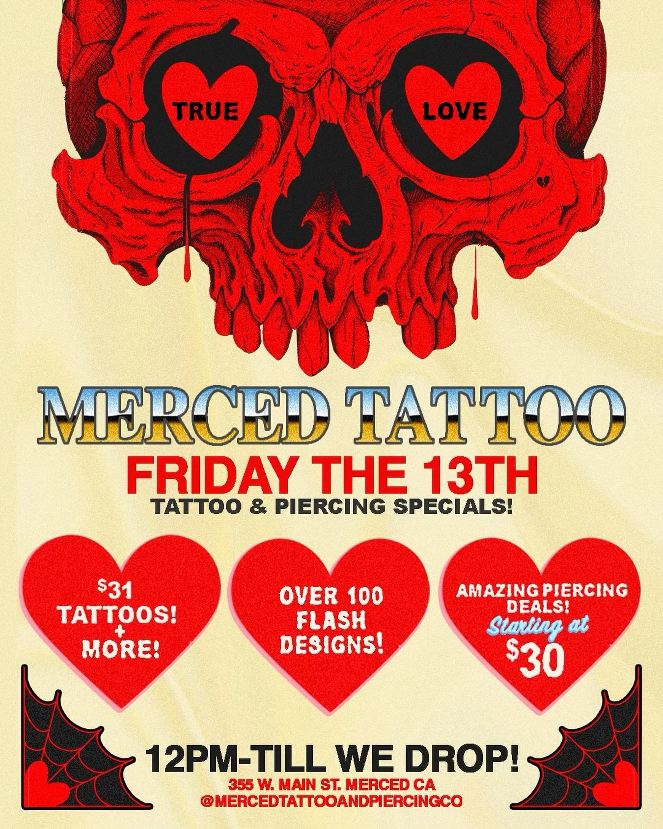 ✨ 𝔽𝕣𝕚𝕕𝕒𝕪 𝕥𝕙𝕖 𝟙𝟛𝕥𝕙 ✨

It&rsquo;s that time again&hellip;. Friday the 13th is back!!
🖤WHEN? FEBRUARY 13TH 2026
WHERE? @mercedtattooandpiercingco

*FIRSTCOME FIRST SERVED*
�*DOORS OPEN AT 12PM*
�*CASH OR CARD*
*ARMS AND LEGS ONLY*
*TATTOO&