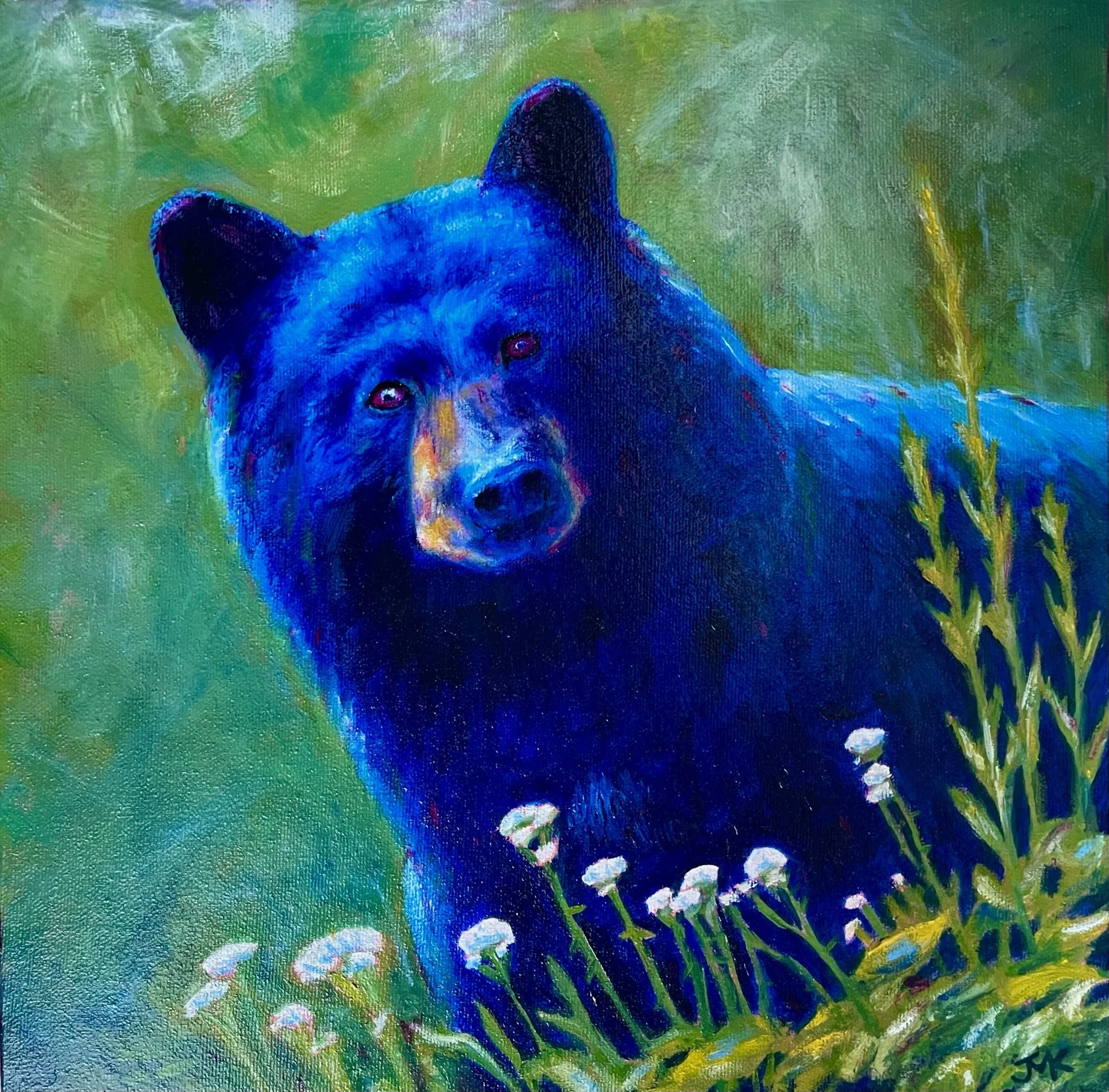 Black Bear Surprise 12”x2” Oil on Canvas Available $300