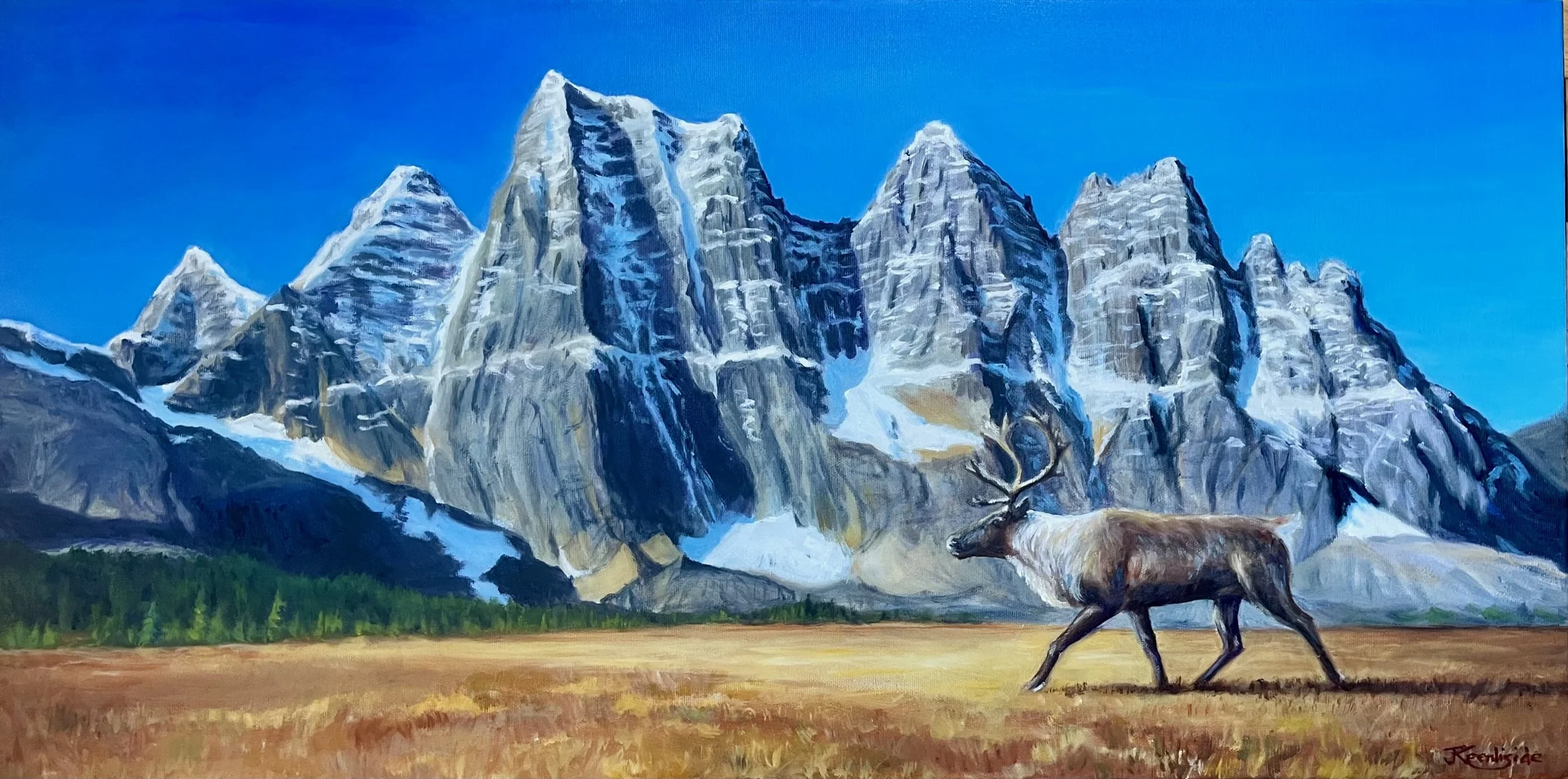 Mountain caribou on the move - Tonquin Valley Jasper National Park 15”x30” Oil on Canvas Private Collection of The Artist