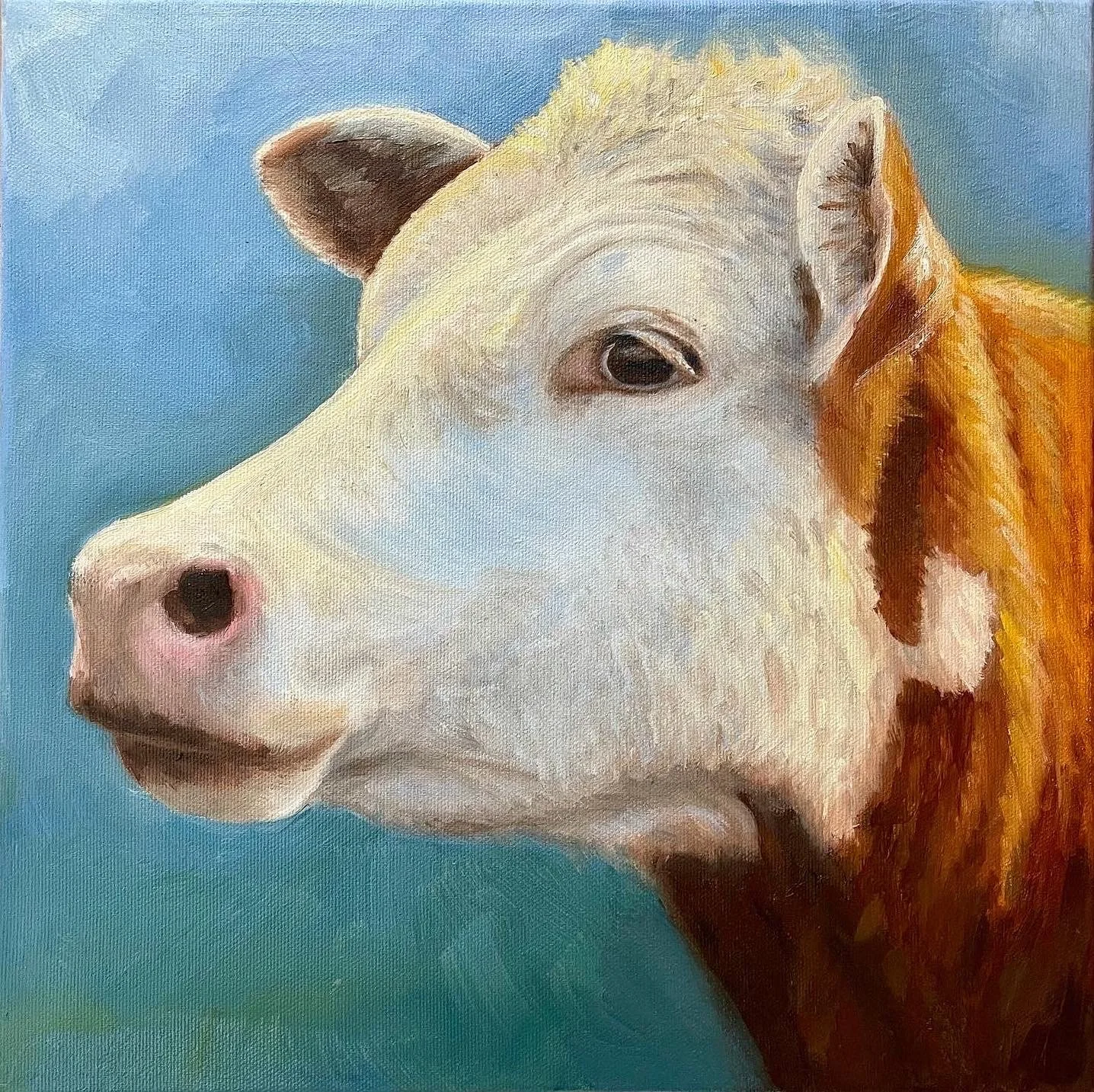 Portrait of a Hereford Cow 12”x2” Oil on Canvas SOLD