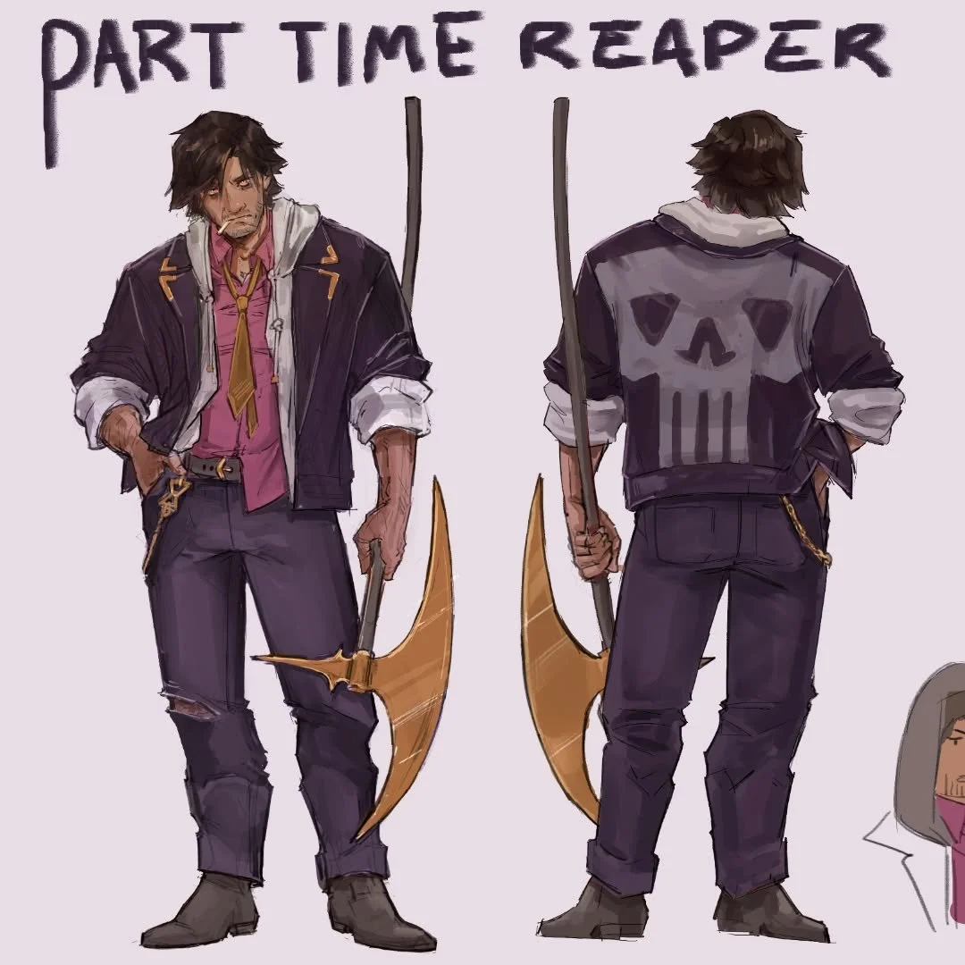 Aaaannndd it's Kos again:3 My tired hobo man reaper from my last reel- more of his lore is there, so definitely check it out if you want to know more! He's from a project I had shelved ages ago, then suddenly had the urge to pick up again. Hoping to 