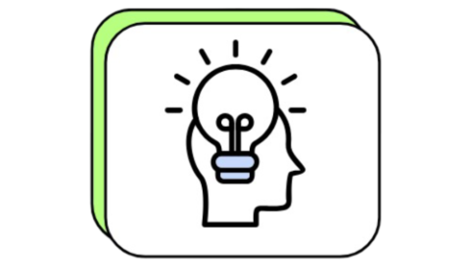 Icon of a human head with a light bulb inside and rays emanating, symbolizing ideas or thinking.