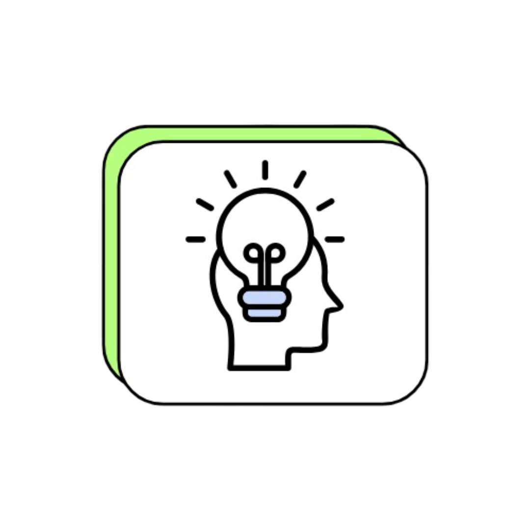 Icon of a human head with a light bulb inside it, representing ideas or thinking.