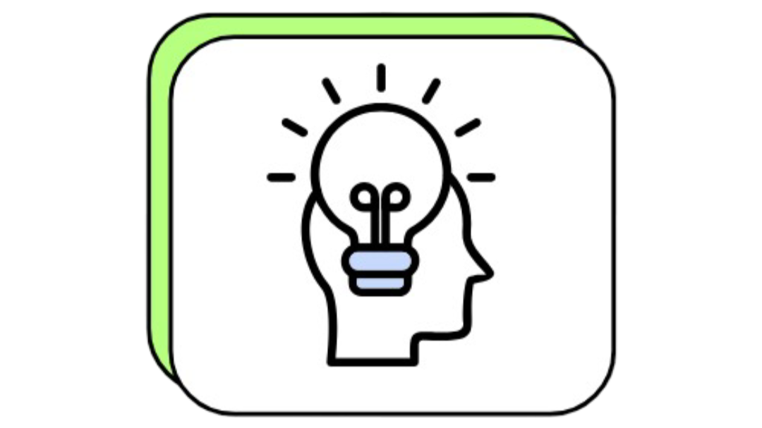 Icon of a human head with a light bulb inside it, representing ideas or thinking.