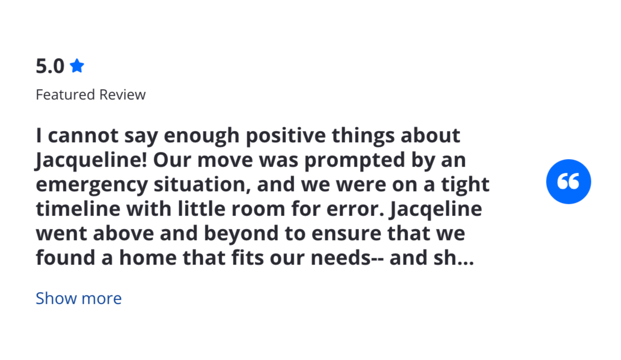 Zillow testimonial about smooth real estate working experience with Jacqueline Szatko