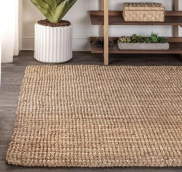 Living room design Inspiration featuring a stylish shoppable area rug in beautiful neutral tones.