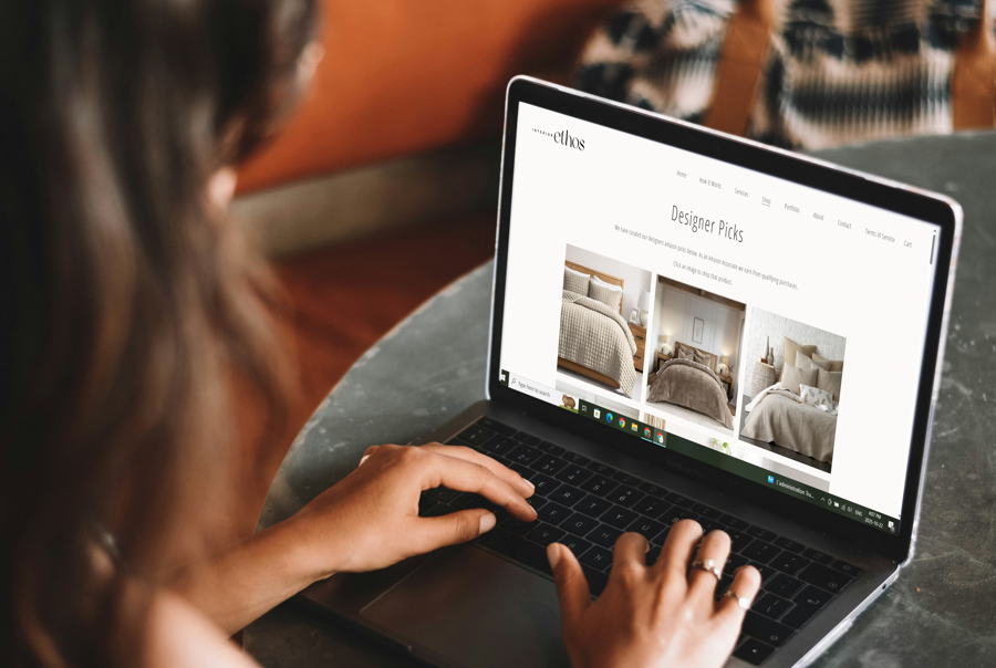 Interior Ethos offers a curated list of designer picks. This means our expert designer has gathered products and decor in one place for you to easily shop and be inspired by. Bedding, rugs, lamps, furniture, and decor are all included.