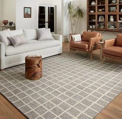 Living room design Inspiration featuring a stylish shoppable area rug in beautiful neutral tones