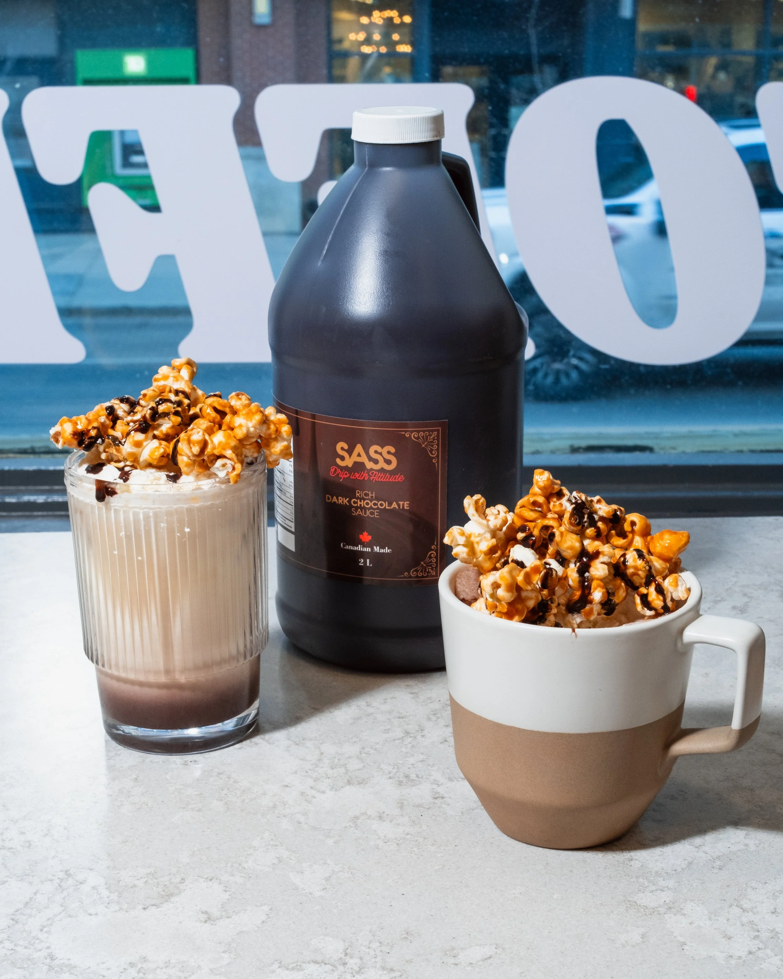 Hot Chocolate using SASS Chocolate Sauce at Butterblock & Co in Calgary, AB. Photograph by Zachery Knudson. All rights reserved.