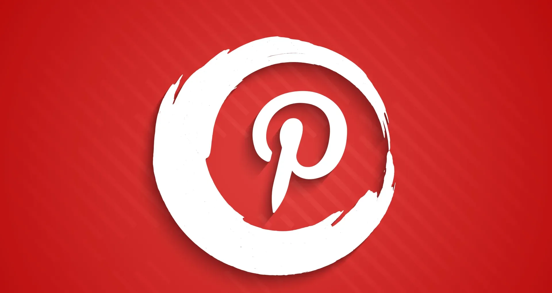 Pinterest logo with a white brushstroke circle and the red letter 'P' inside, set against a red background.