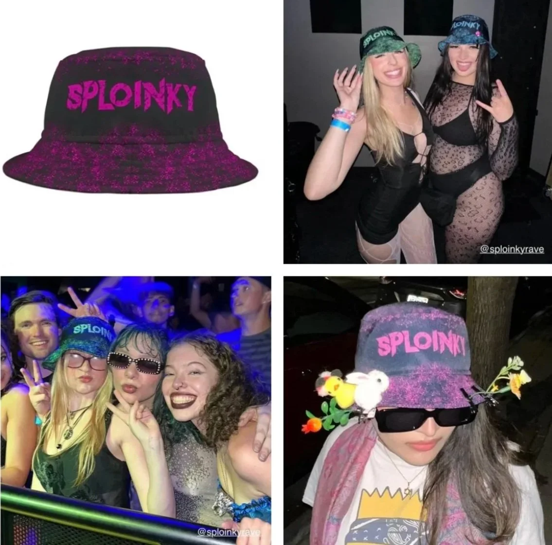 A collage of four images featuring a bucket hat with