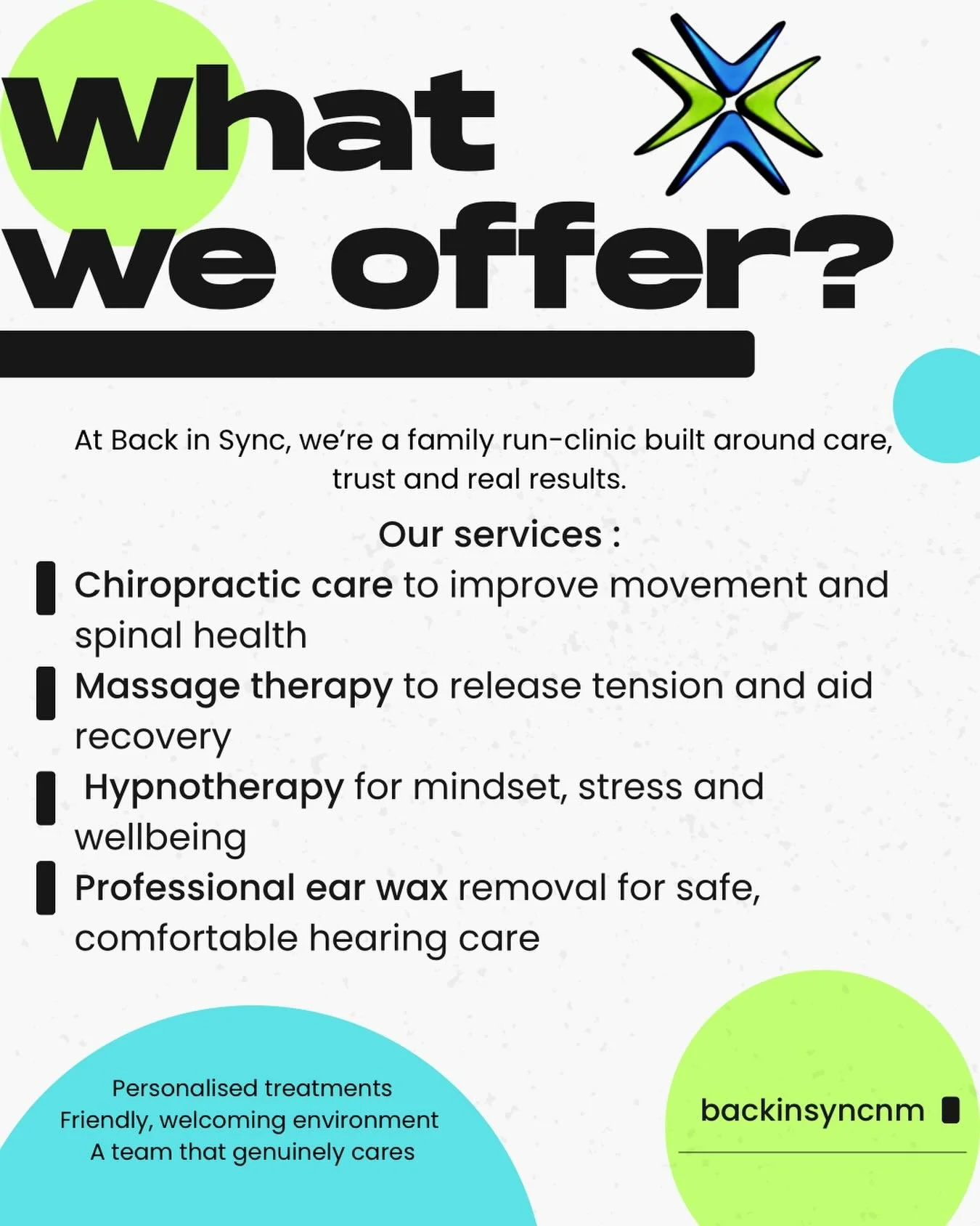 We&rsquo;re proud to bring holistic, professional care to our local community.

📍 Visit us at Back In Sync
📅 Book your appointment today

Because when your body is back in sync, everything feels better.

#BackInSync #ChiropracticCare #MassageTherap