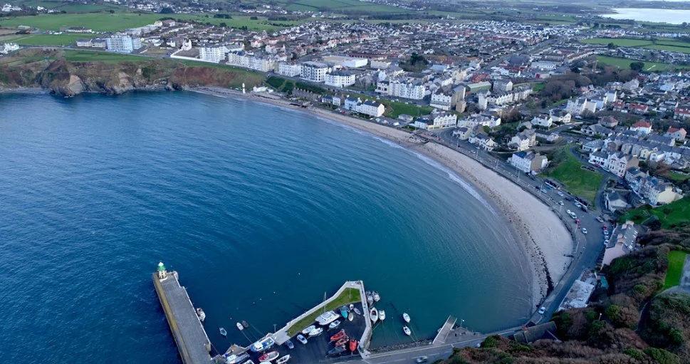 An aerial view of Port Erin with a high tide on the 19th of November 2017.