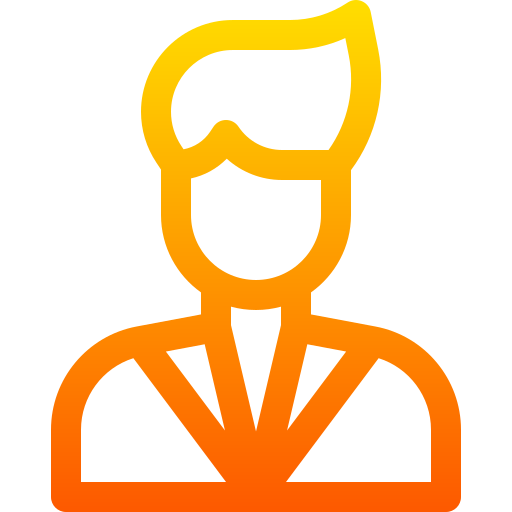 Outline of a person with short hair, wearing a shirt and tie, in orange and yellow gradient.