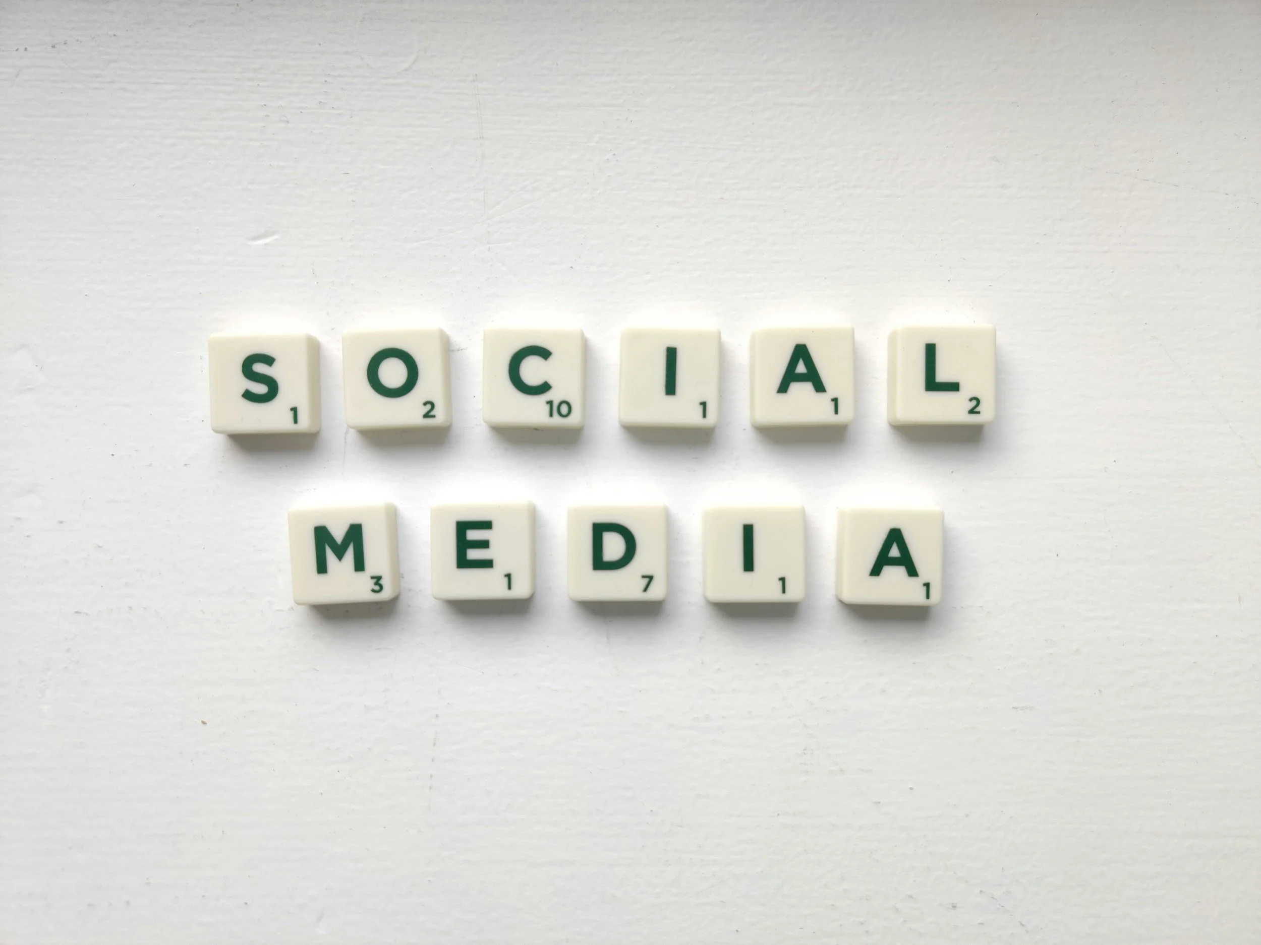 Scrabble tiles spelling Social Media on a white background