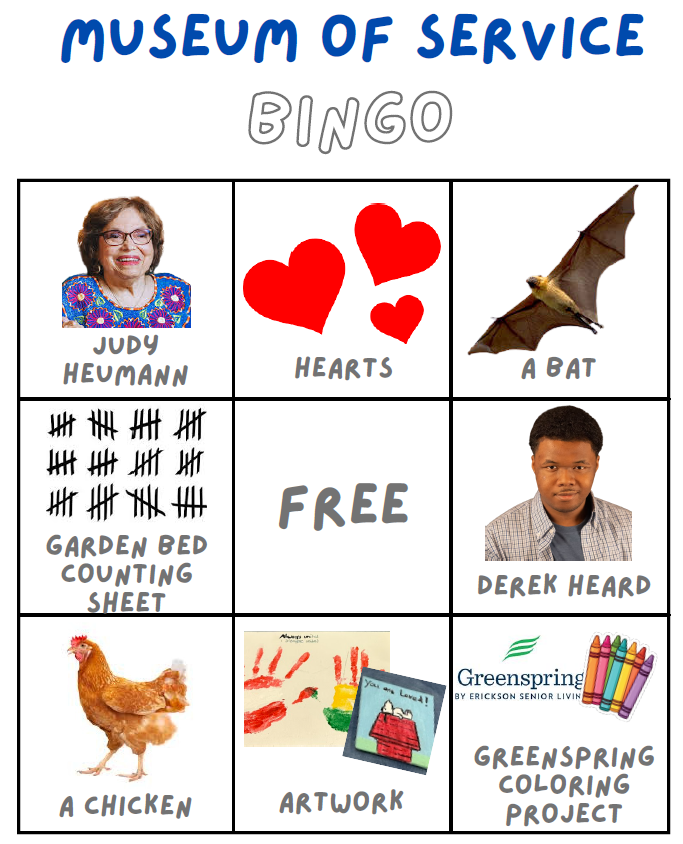 Printable: Museum of Service BINGO created by Beth Curtis, Key Center School