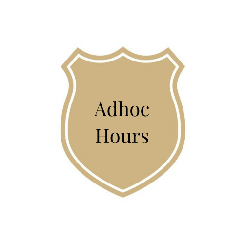 A beige shield-shaped sign with a brown outline reading 'Adhoc Hours' in black text.