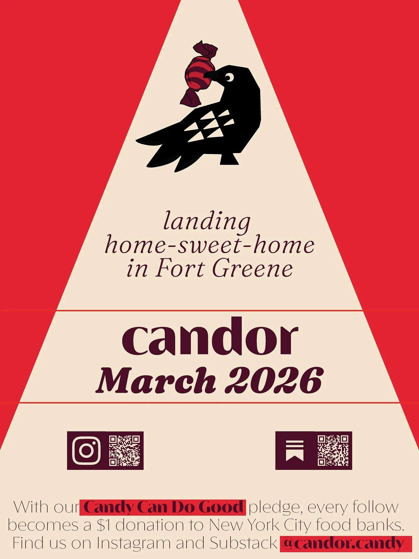 a preview of the vinyl posters that will go up in shop windows early December during construction - and finally an all-in-one set of details for sharing across social media!! 🍬🐦&zwj;⬛

#candor #candorcandy #fortgreene #fortgreenepark #fortgreenebro