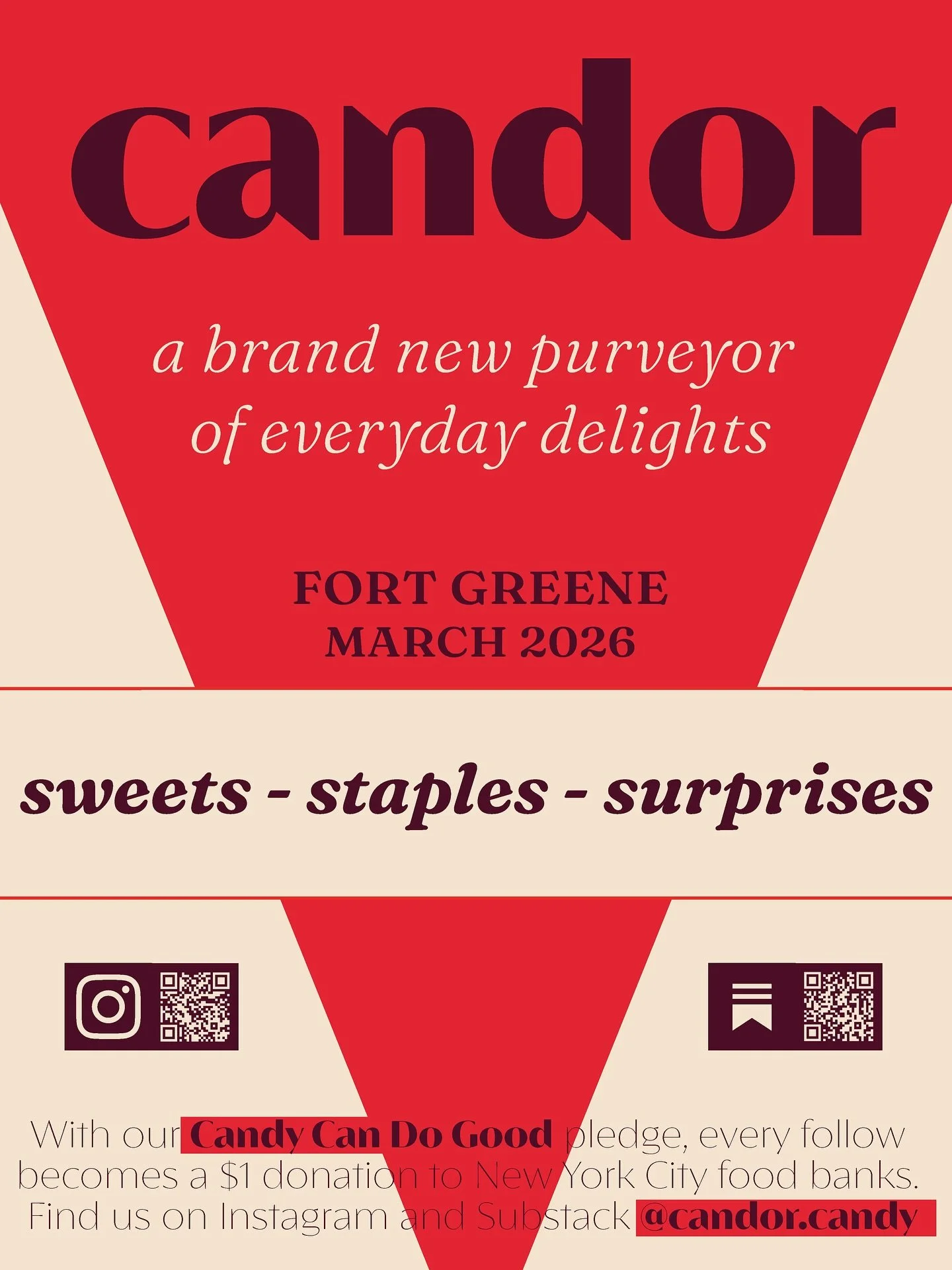 a preview of the vinyl posters that will go up in shop windows early December during construction - and finally an all-in-one set of details for sharing across social media!! 🍬🐦&zwj;⬛

#candor #candorcandy #fortgreene #fortgreenepark #fortgreenebro