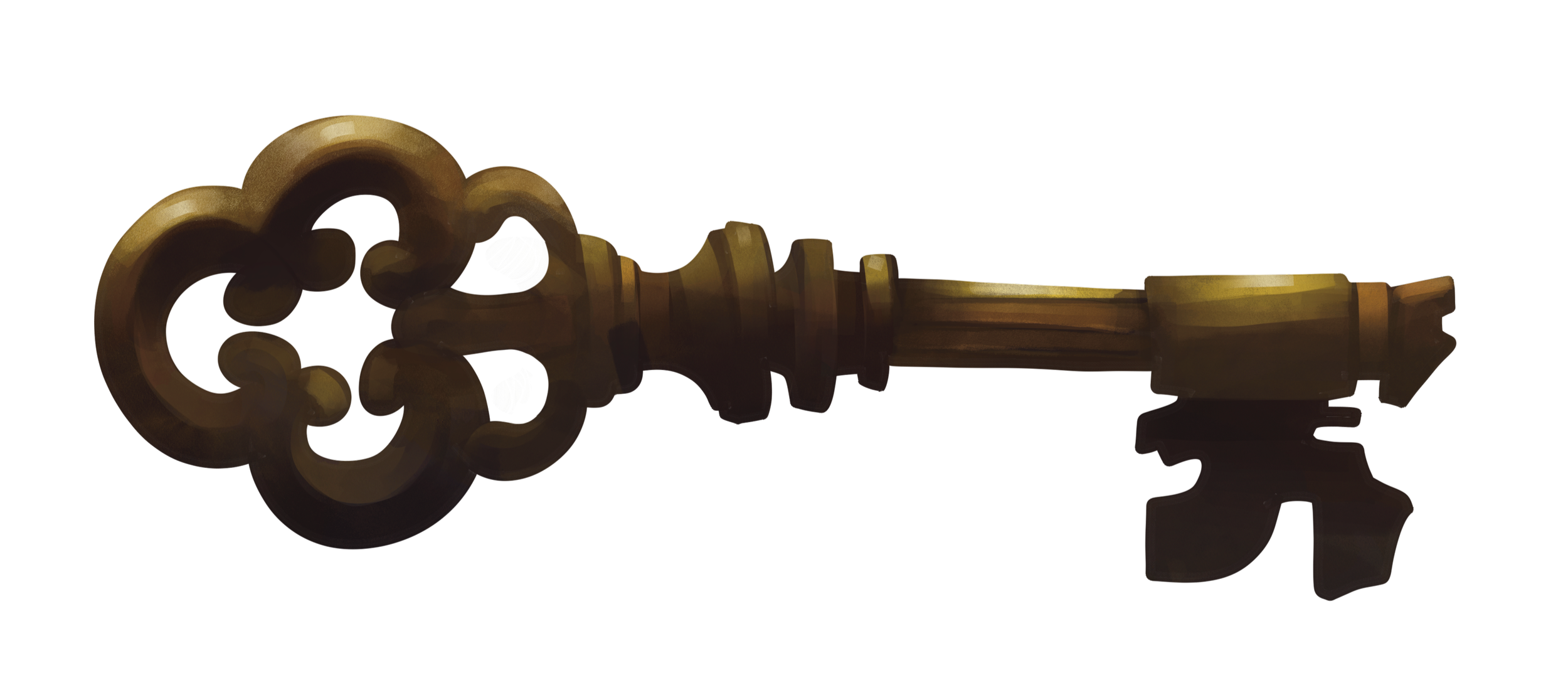 Decorative vintage-style key with a rounded, ornate bow and a detailed shaft, metal texture.