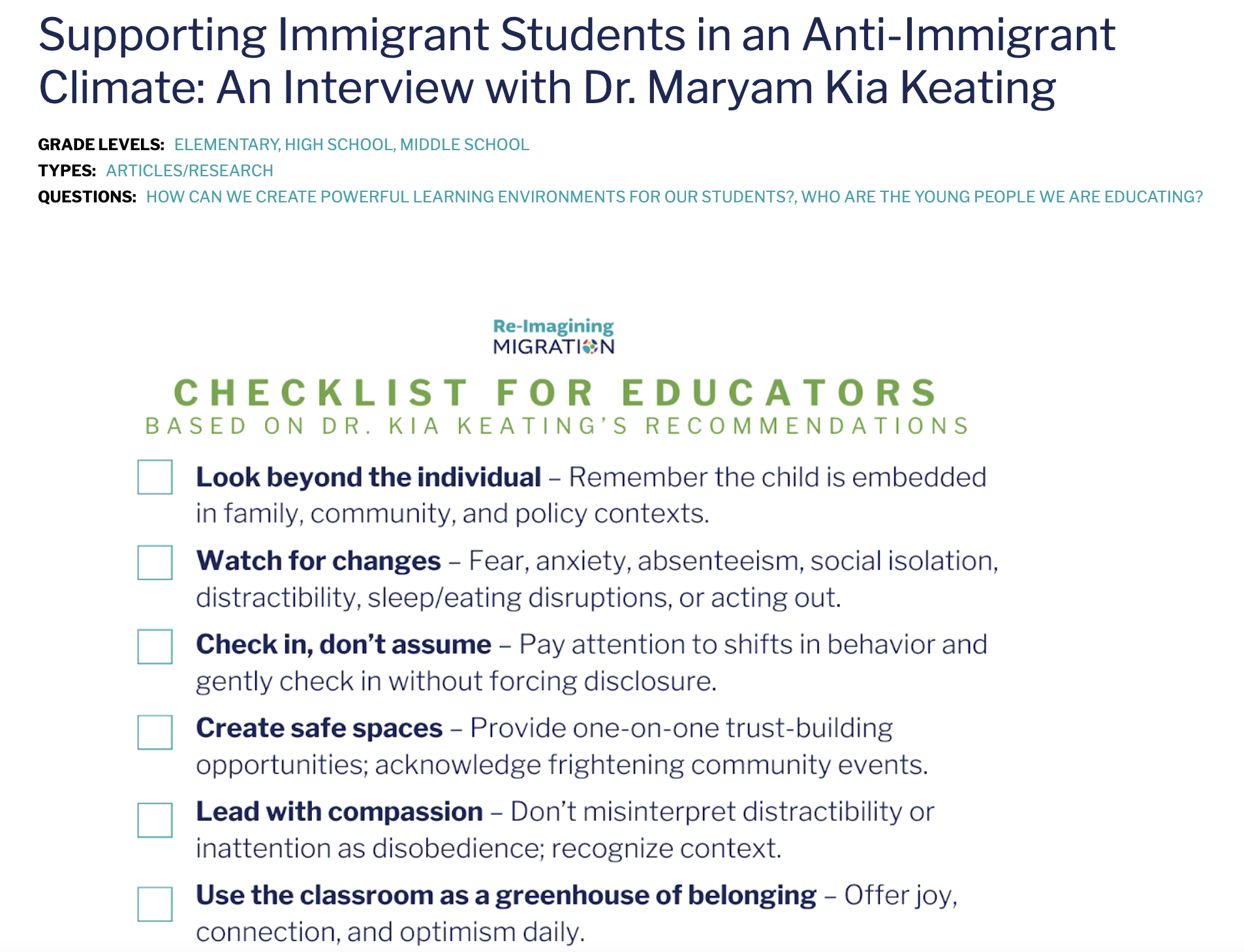 Supporting Immigrant Students