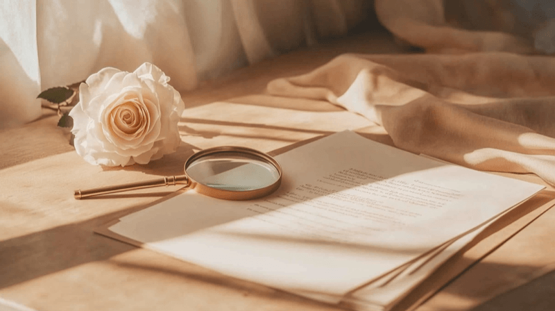 I-864 nondisclosure as a marriage fraud tactic — fine print under a magnifying glass beside a white rose