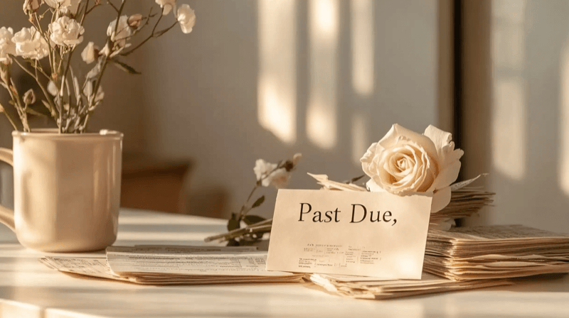 Sudden refusal to share household expenses as a marriage fraud indicator — overdue utility bills with a white rose