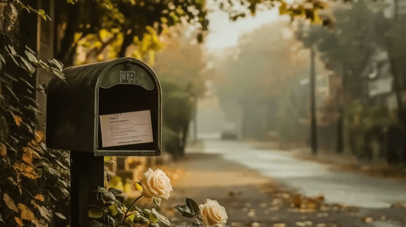 Sudden cessation of reliance as a marriage fraud indicator — an open mailbox with a delivery notice and a white rose