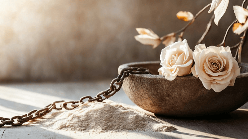 Immediate relative petitions upon eligibility as a marriage fraud indicator — chain links in sand with a white rose woven through