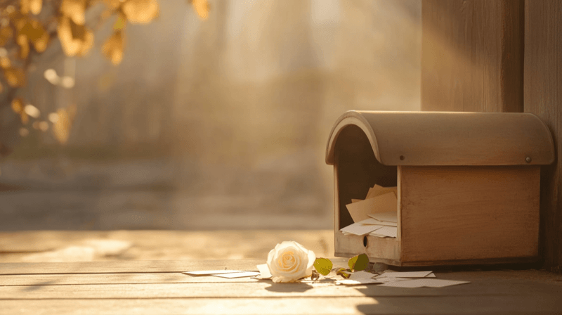 Withholding government correspondence as a marriage fraud tactic — an open mailbox with scattered letters and a white rose