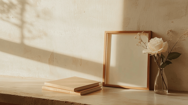 Sudden disclosure of previously hidden family as a marriage fraud indicator — a face-down photo frame with a white rose