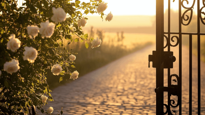 Trusting personality as a marriage fraud vulnerability — an unlocked garden gate standing open onto a stone path