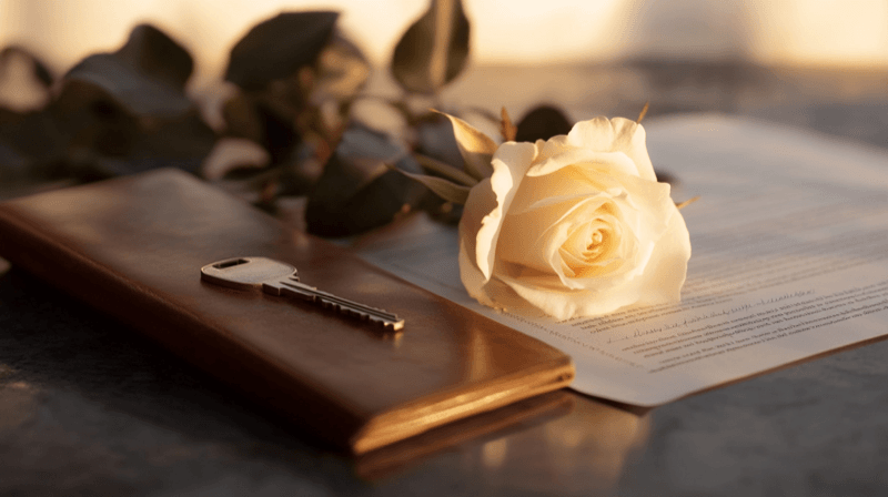 I-864 execution without informed consent as the central injury of marriage fraud — a lock and key on a legal document with a white rose