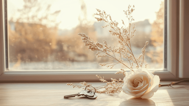 Financial resources as a marriage fraud targeting factor — house keys left on a sunlit table beside a window