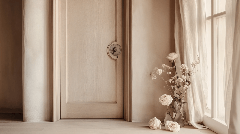 Concealment of assets in foreign accounts as a marriage fraud indicator — a closed safe behind a curtain with a white rose