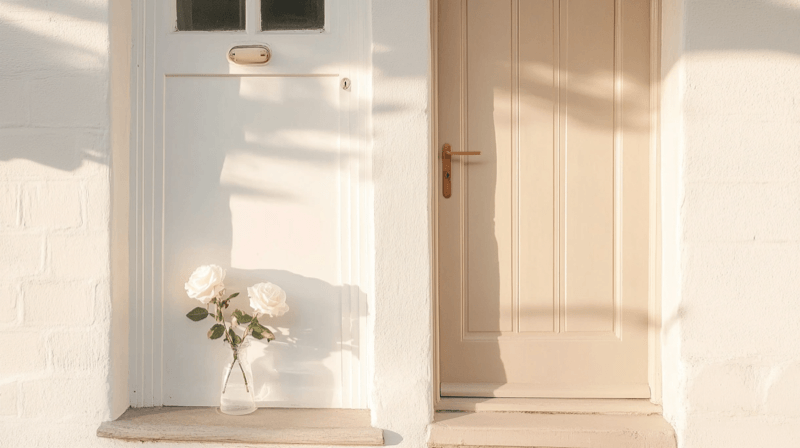 Proxy addresses to claim cohabitation as a marriage fraud indicator — two different front doors with a white rose