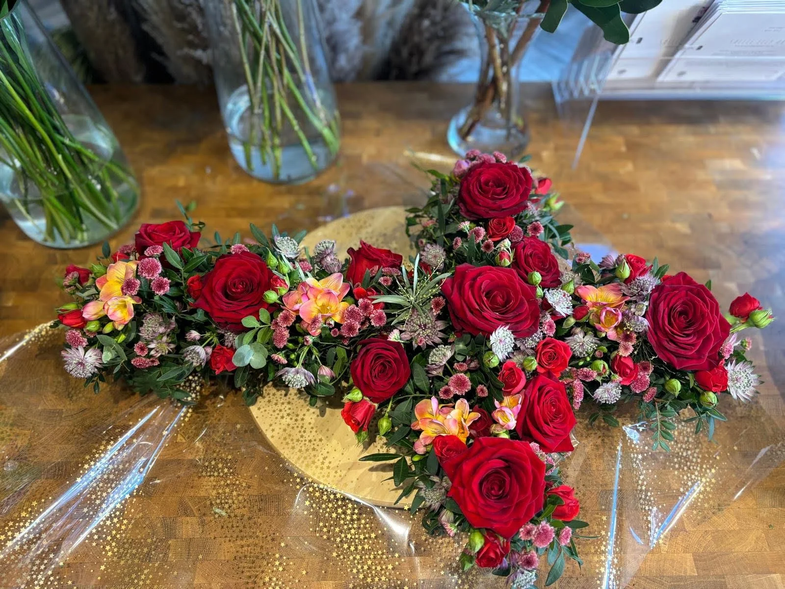 Red Rose Funeral Cross