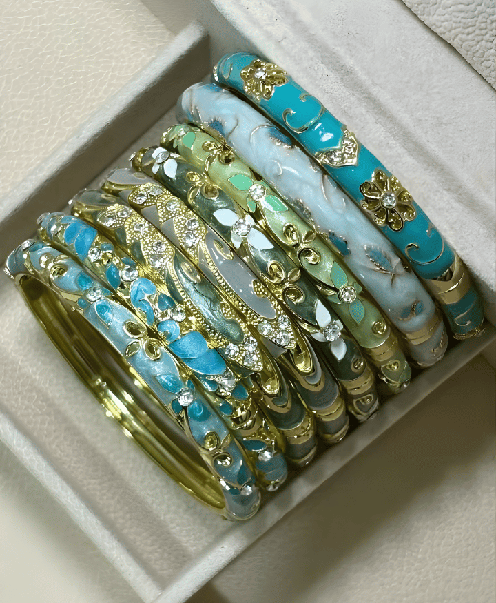 Elegant bracelet bangles with enamel and gold detailing for fashion accessories