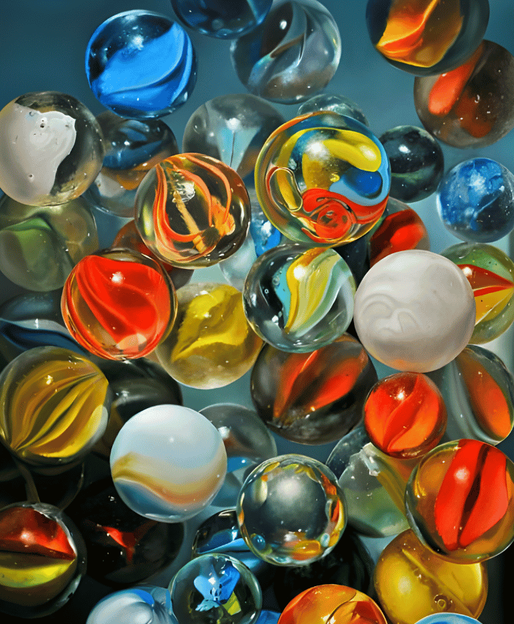Collection of vintage glass marbles with vibrant colors and swirl patterns for collectors