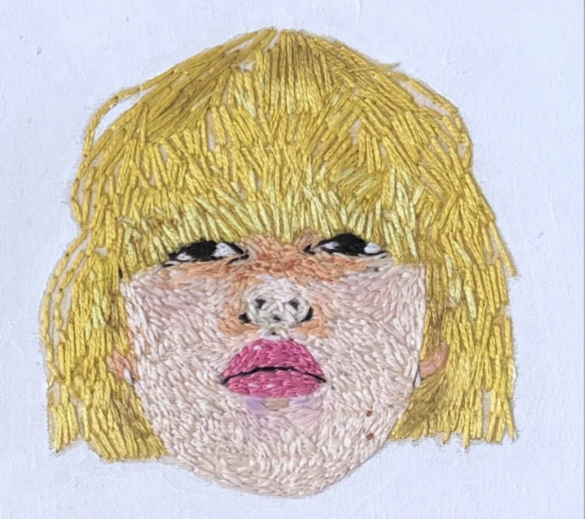 Embroidery on muslin 
Background painted with oil paint
4" X  6"