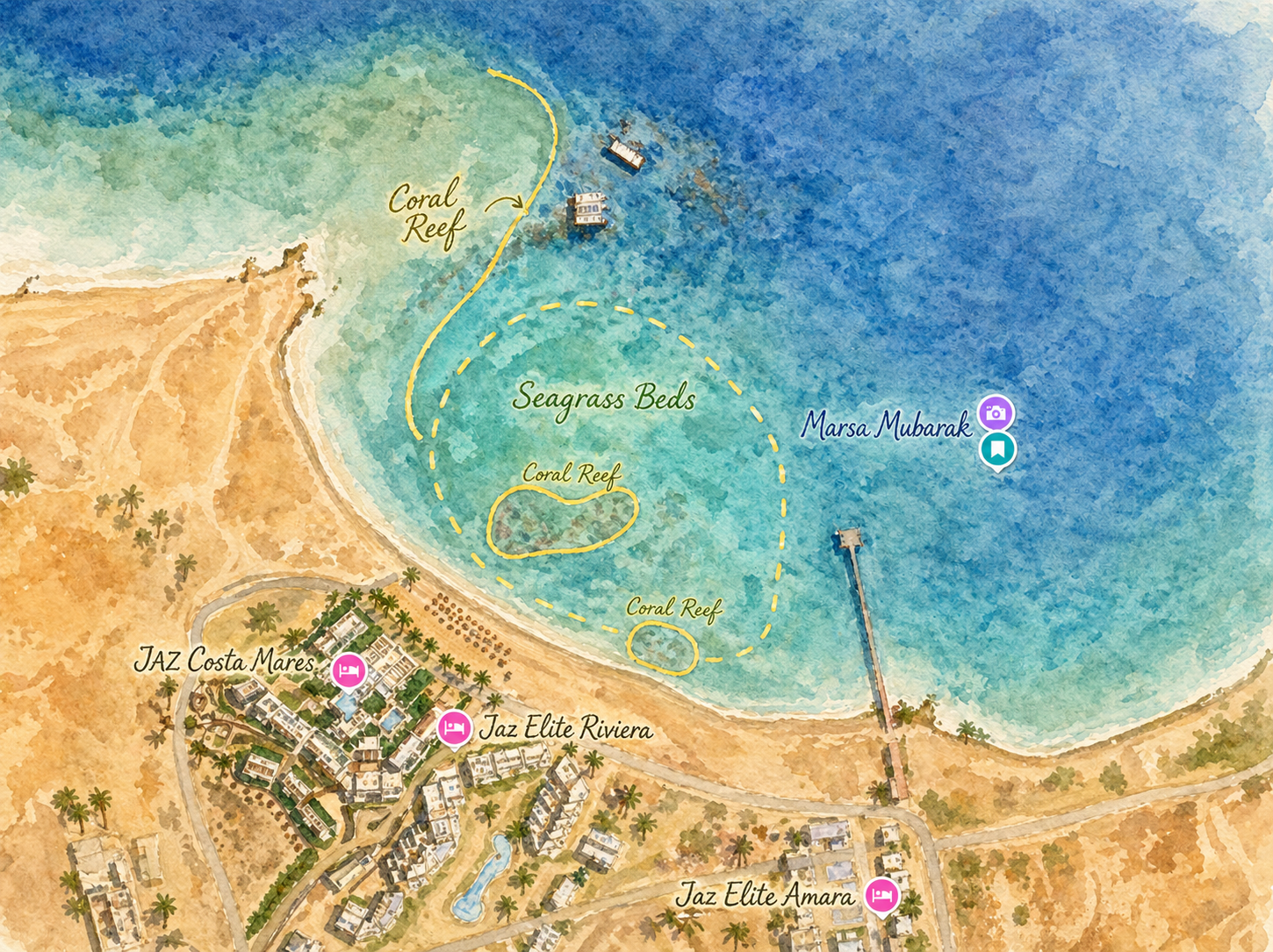 Marsa Mubarak, Marsa Alam Coral Reef Map