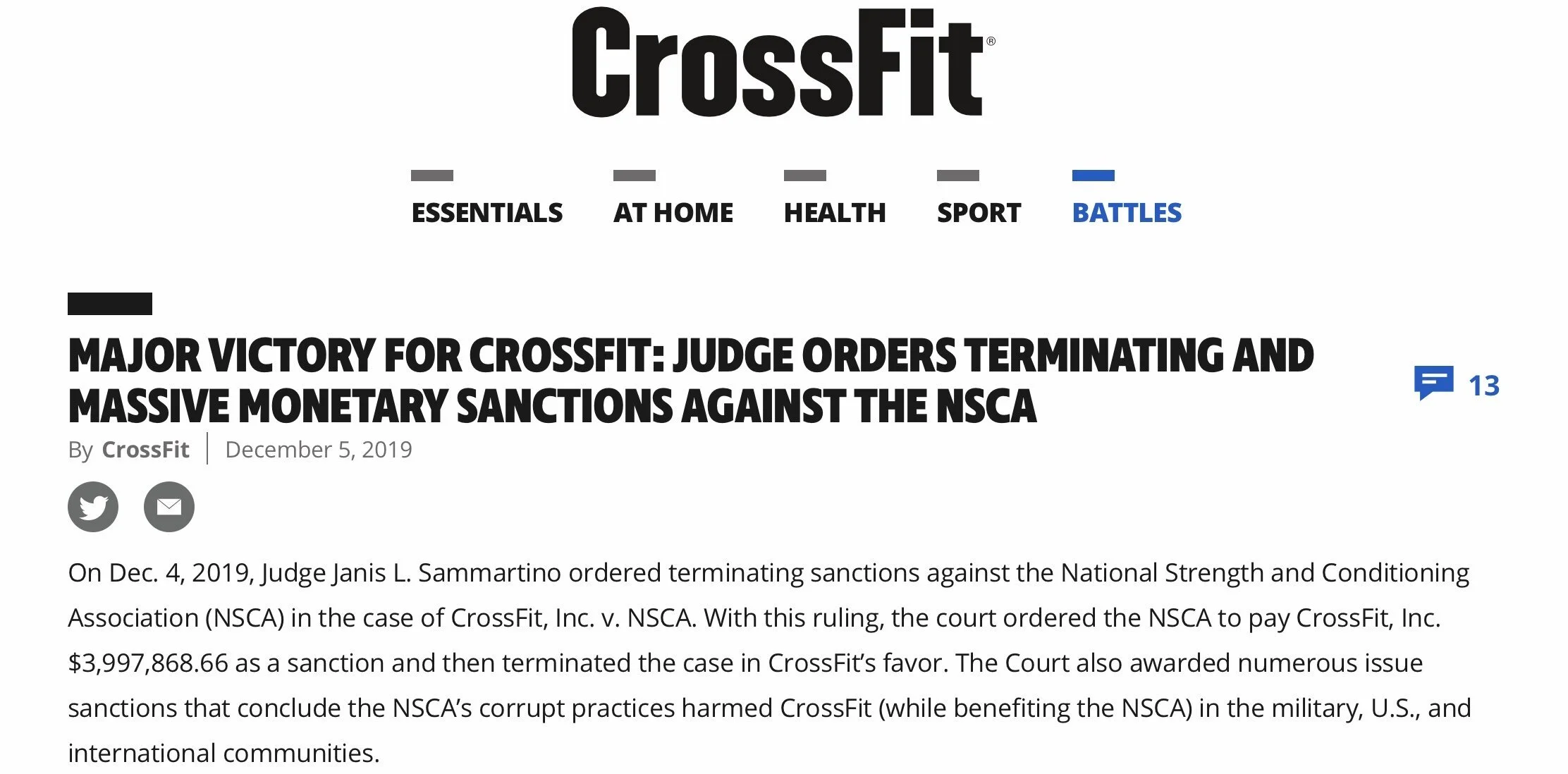 CrossFit with landslide legal victory