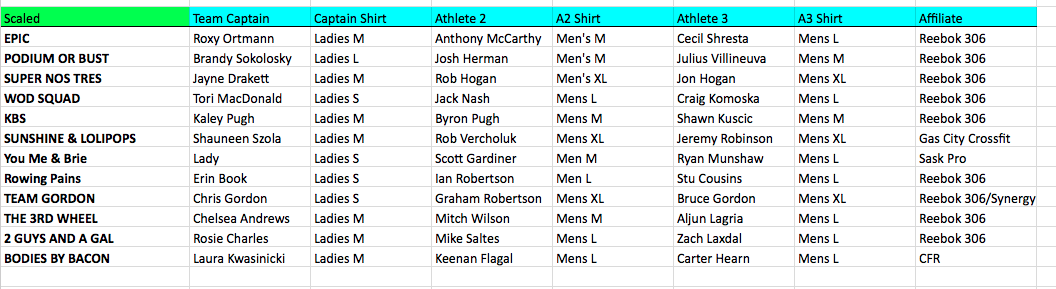 3 on 3 Team List - Scaled Division