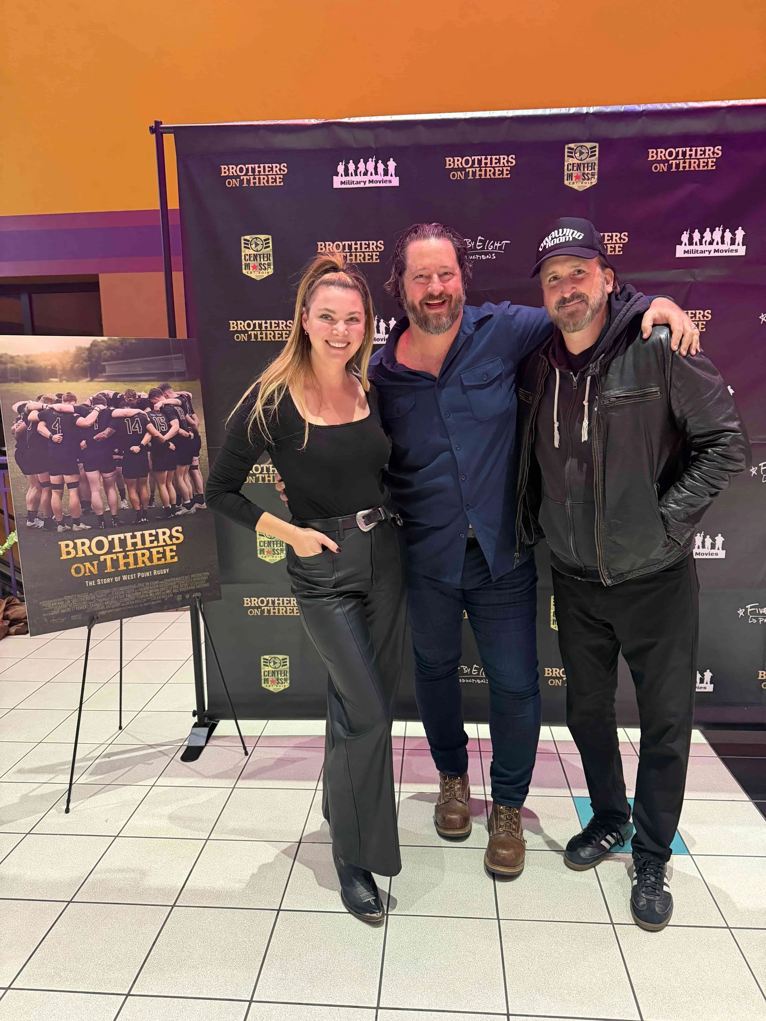 Photo of Rachel Wiese, Sean Mullin, Michael Connors at a "Brothers on Three" screening.