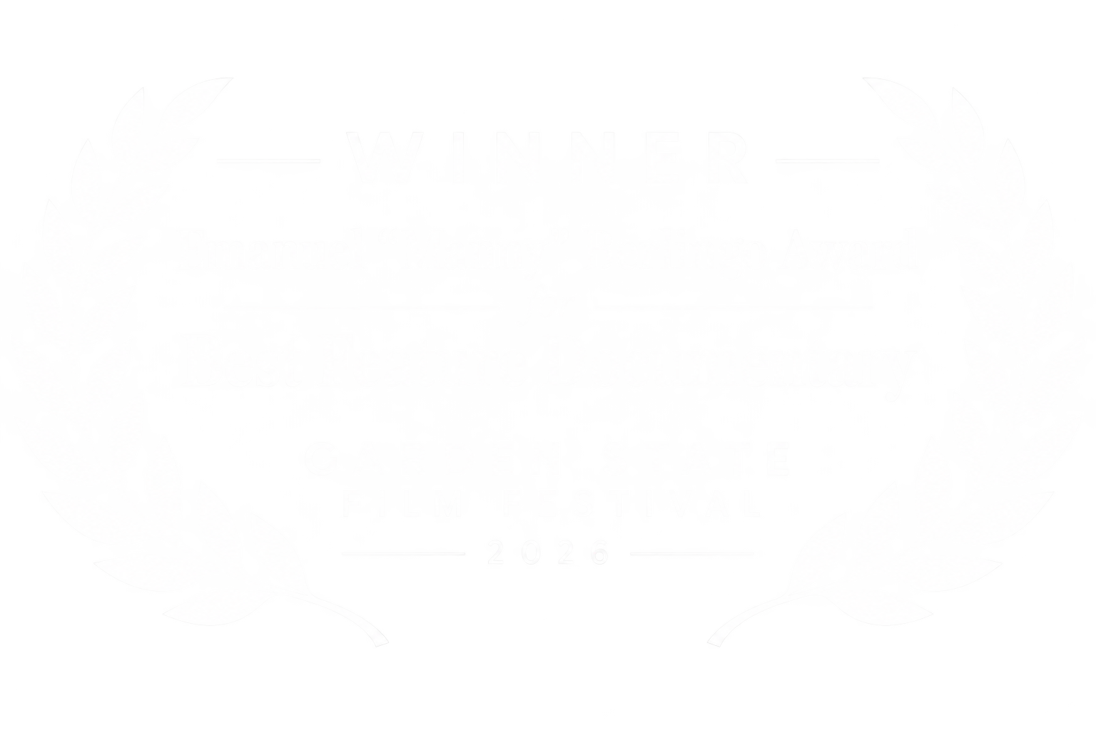 Award plaque with laurel wreath border recognizing Emanuel 'Manu' Berriego Ago Award for Best Feature Documentary at the Garden State Film Festival in 2026.